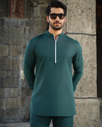 Men’s Cotton-Linen Co-ord Set – Tattva Forest (Dark Green) | Khadidhaga