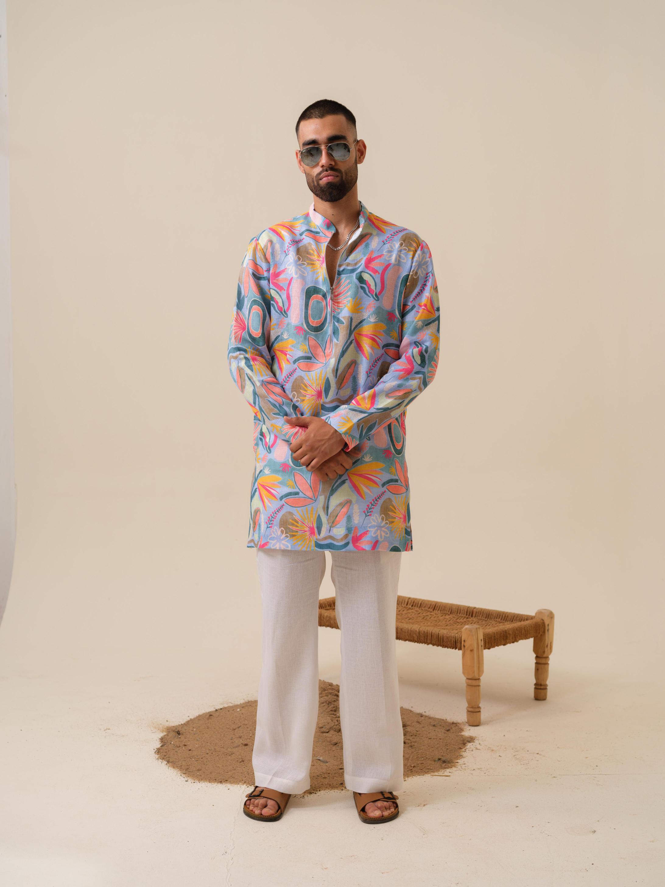 Printed Patiala Multicolored Kurta For Men | Khadidhaga