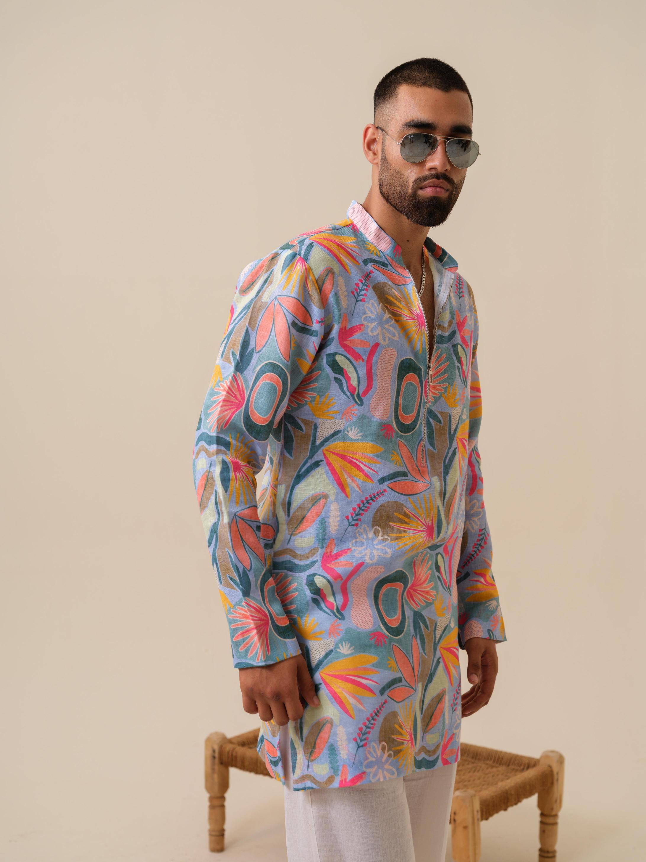 Printed Patiala Multicolored Kurta For Men | Khadidhaga