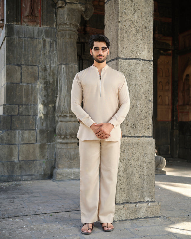 Men’s Cotton-Linen Co-ord Set – Tattva Earth (Beige) | Khadidhaga