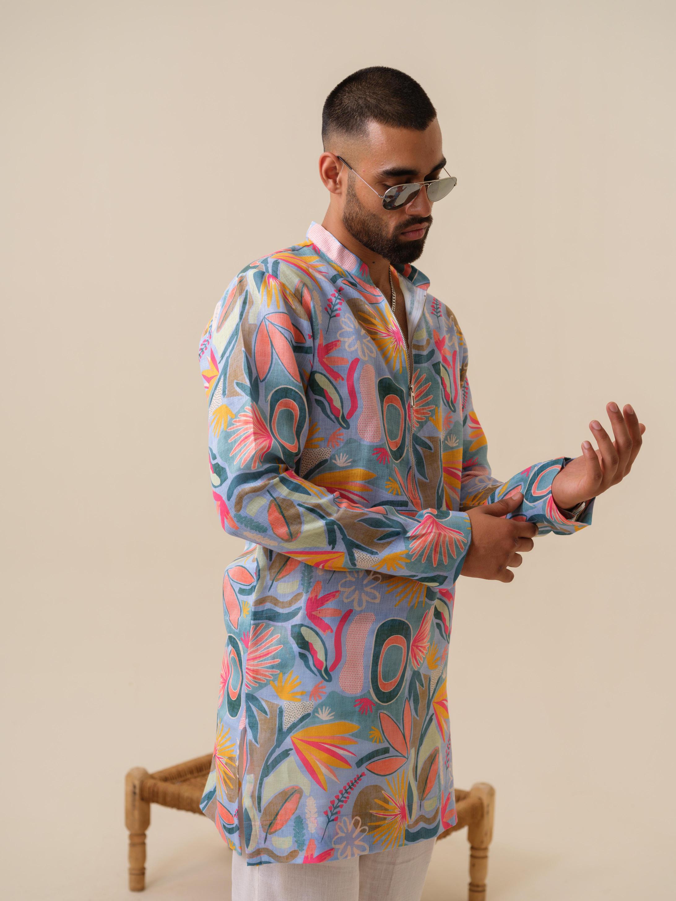 Printed Patiala Multicolored Kurta For Men | Khadidhaga