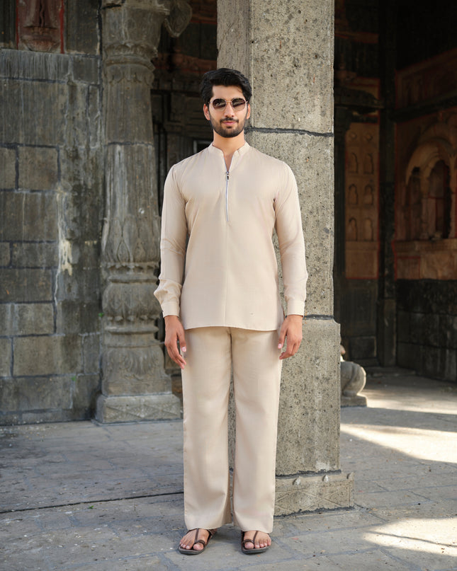 Men’s Cotton-Linen Co-ord Set – Tattva Earth (Beige) | Khadidhaga