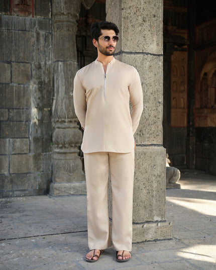 Men’s Cotton-Linen Co-ord Set – Tattva Earth (Beige) | Khadidhaga