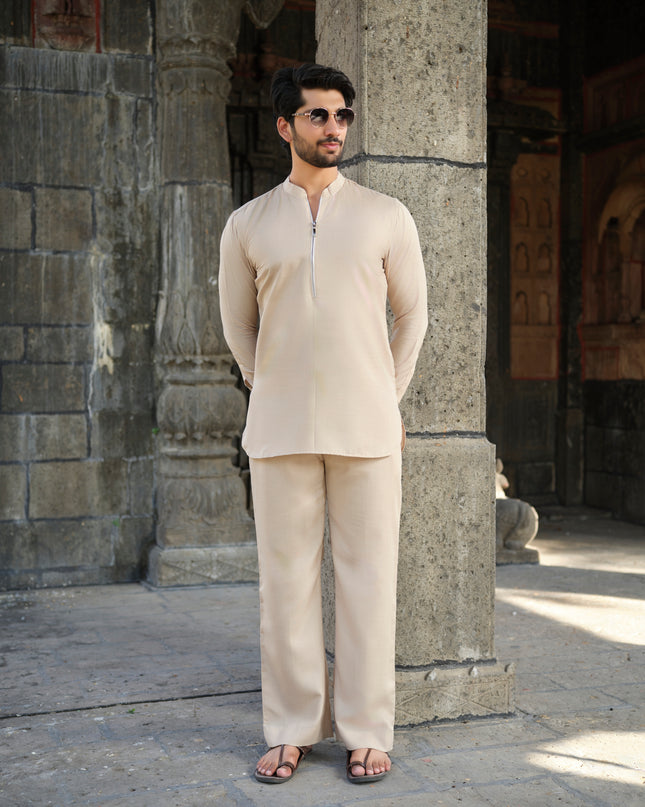 Men’s Cotton-Linen Co-ord Set – Tattva Earth (Beige) | Khadidhaga
