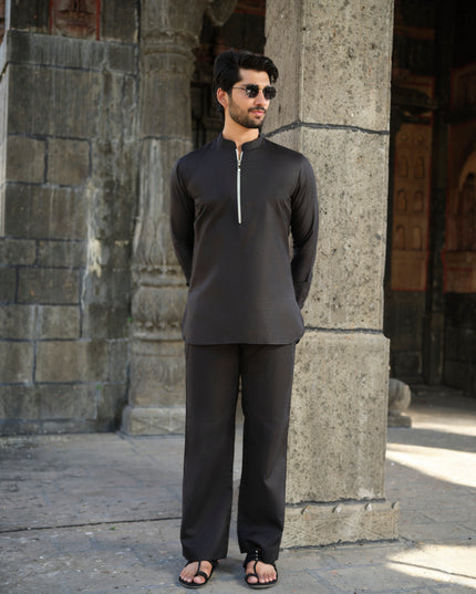 Men’s Cotton-Linen Co-ord Set – Tattva Space (Black) | Khadidhaga