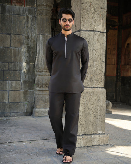 Men’s Cotton-Linen Co-ord Set – Tattva Space (Black) | Khadidhaga