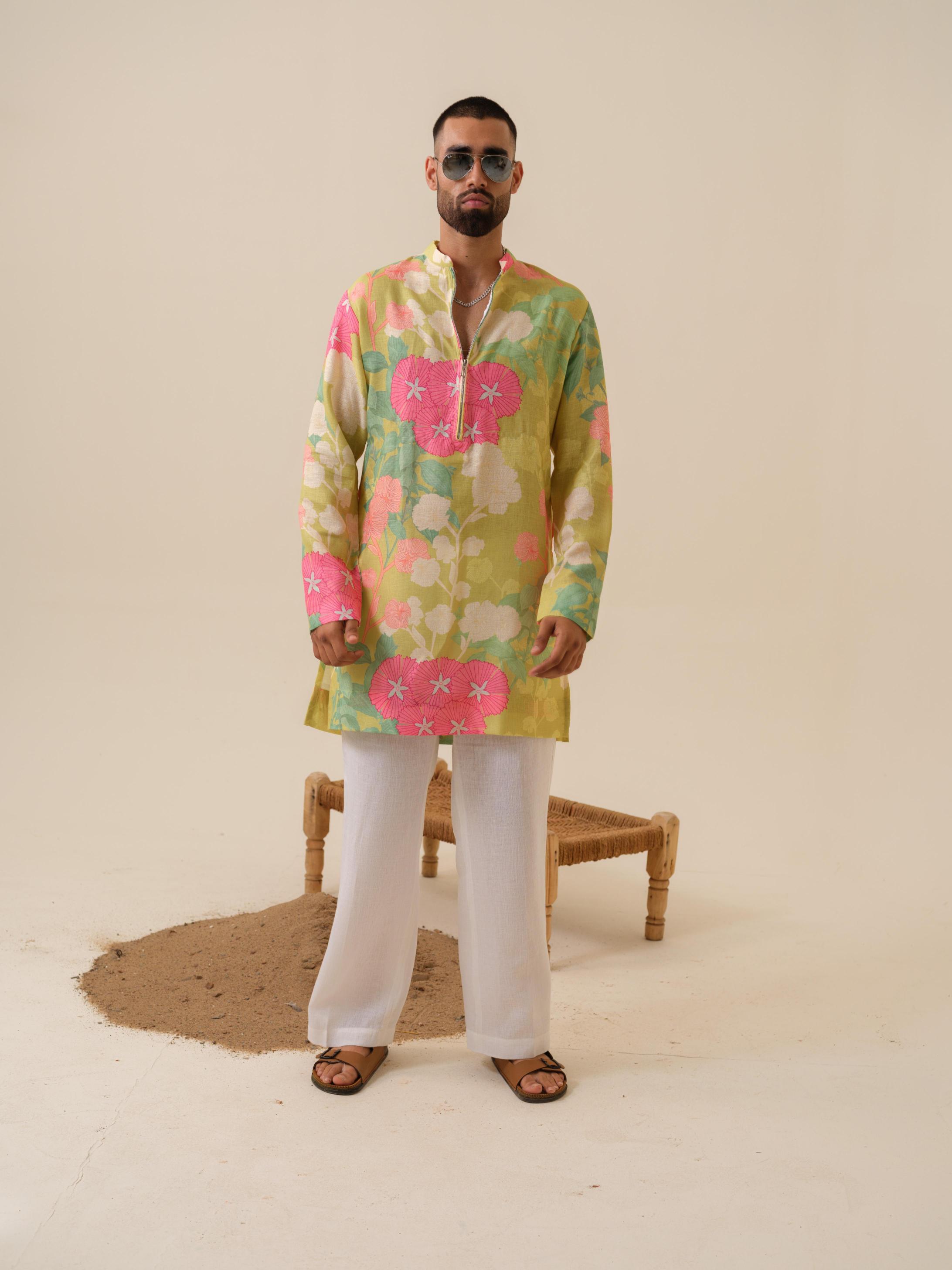Men's Multicolor Festive Kurta - Satrangi Swag Floral Kurta | Khadidhaga