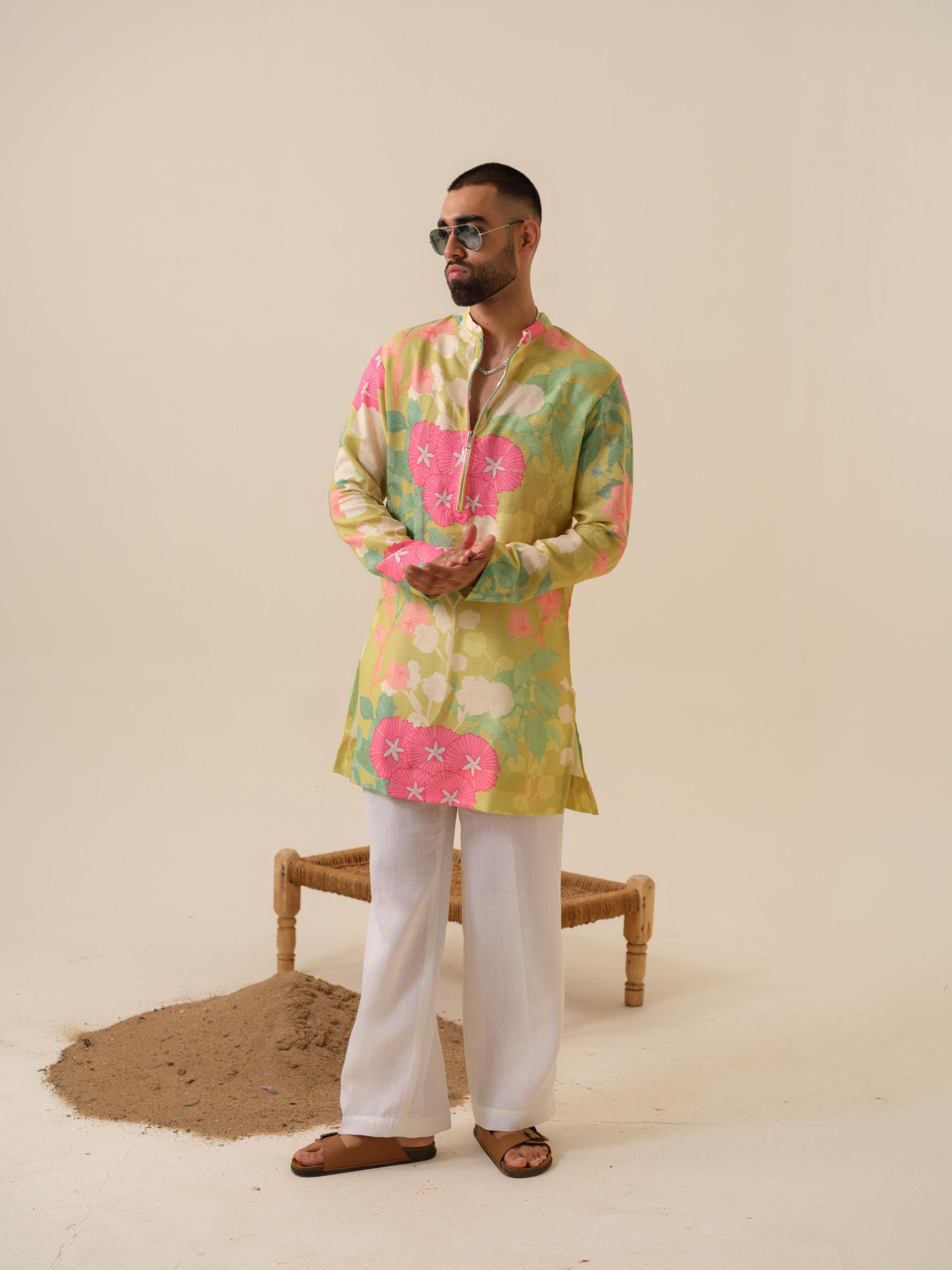 Men's Multicolor Festive Kurta - Satrangi Swag Floral Kurta | Khadidhaga
