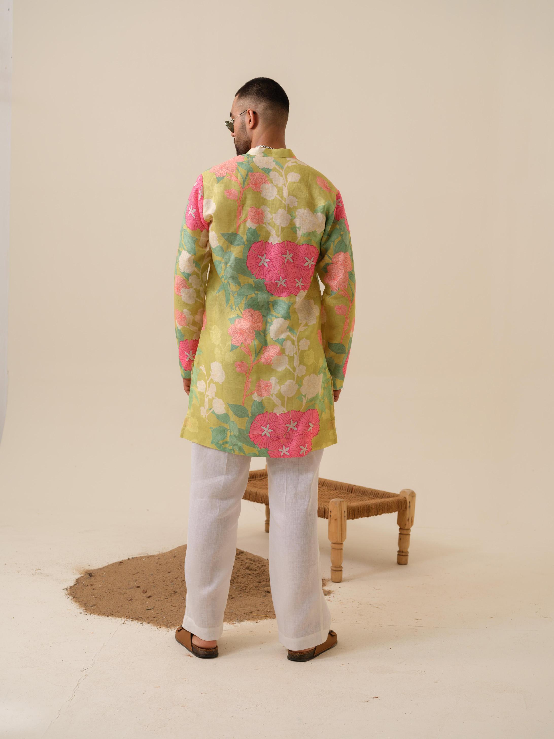 Men's Multicolor Festive Kurta - Satrangi Swag Floral Kurta | Khadidhaga