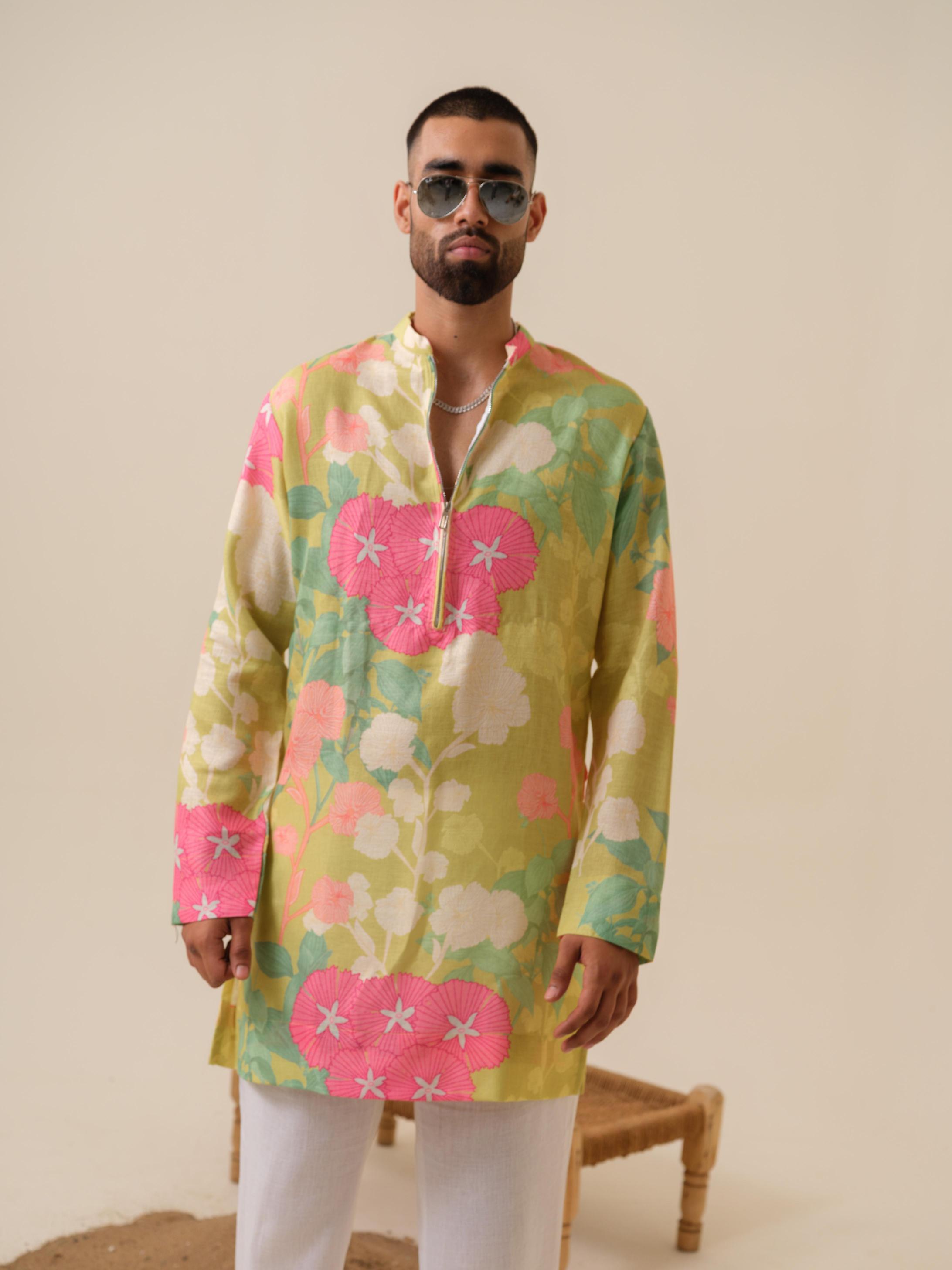 Men's Multicolor Festive Kurta - Satrangi Swag Floral Kurta | Khadidhaga