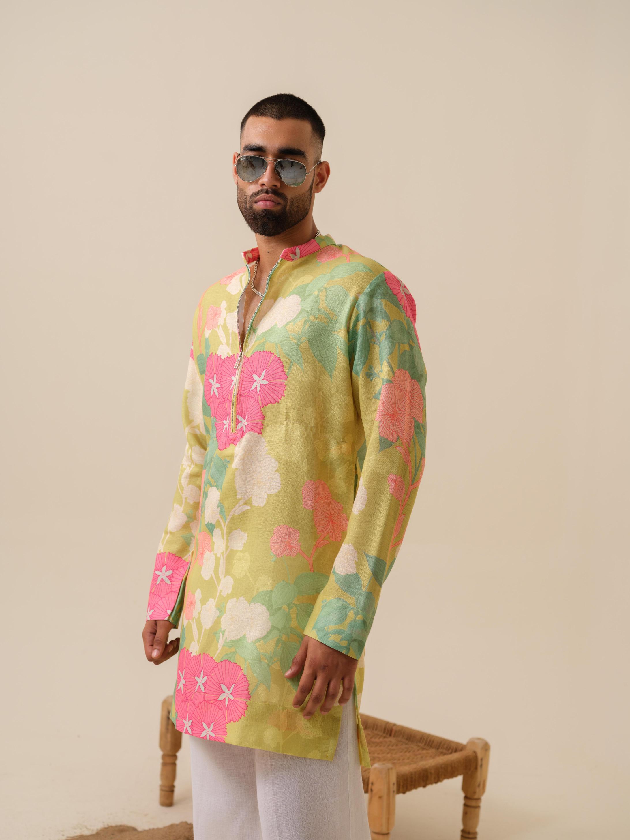 Men's Multicolor Festive Kurta - Satrangi Swag Floral Kurta | Khadidhaga