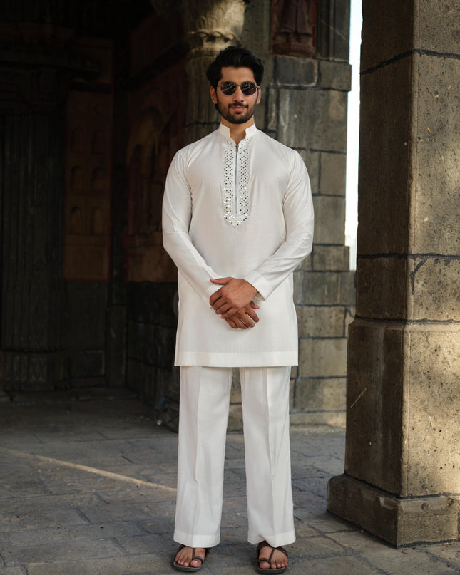 Men's Mirror Work Kurta - Aaina Handcrafted Wedding Kurta | 10 Colors | Khadidhaga