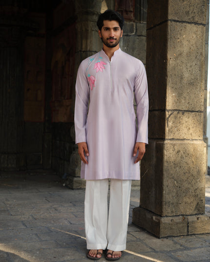 Men's Hand-Painted Lotus Kurta - Neel Kamal | Khadidhaga