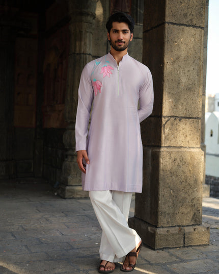 Men's Hand-Painted Lotus Kurta - Neel Kamal | Khadidhaga