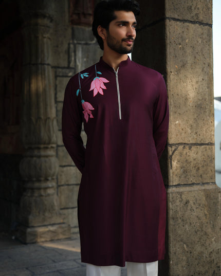 Men's Hand-Painted Lotus Kurta - Neel Kamal | Khadidhaga