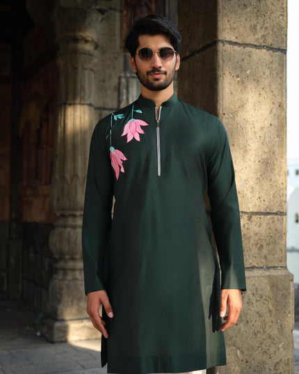 Men's Hand-Painted Lotus Kurta - Neel Kamal | Khadidhaga