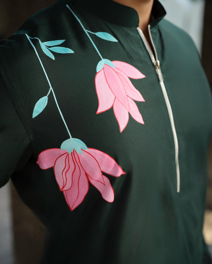 Men's Hand-Painted Lotus Kurta - Neel Kamal | Khadidhaga