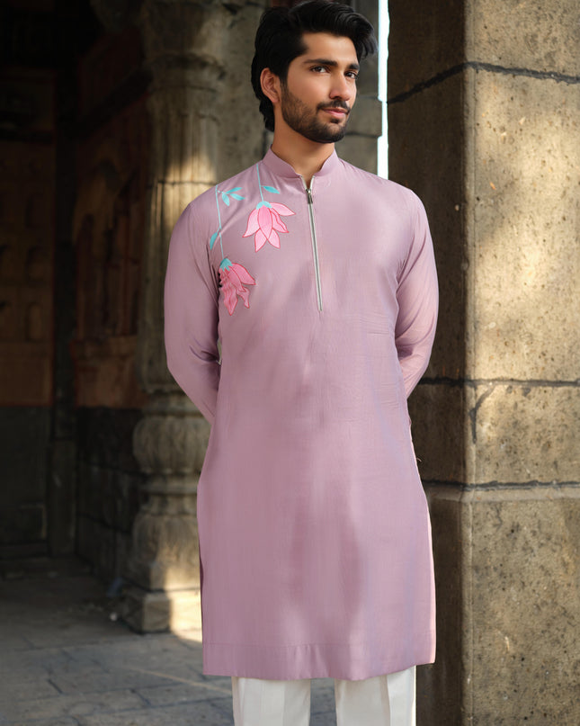 Men's Hand-Painted Lotus Kurta - Neel Kamal | Khadidhaga