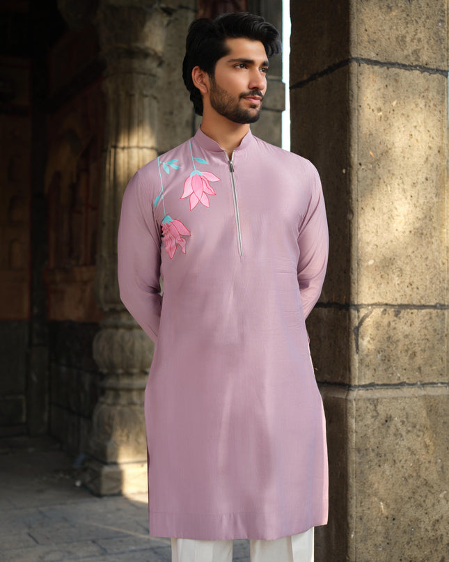 Men's Hand-Painted Lotus Kurta - Neel Kamal | Khadidhaga