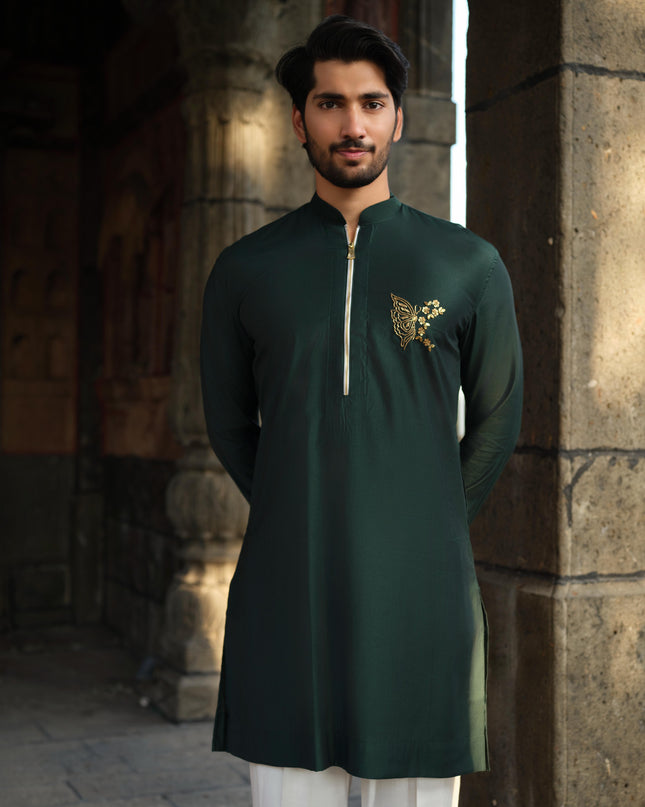 Men’s Butterfly Motif Kurta – FlyDesi (Hand-Embroidered, 10 Colors)