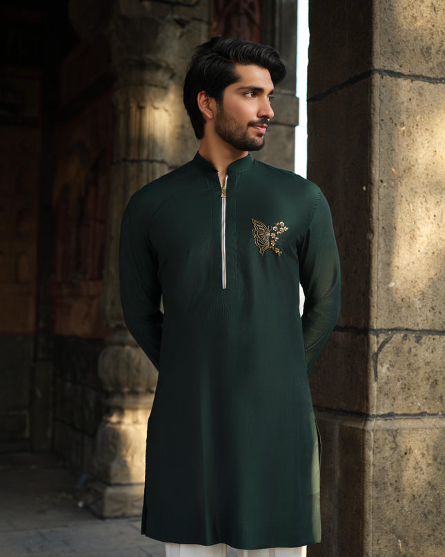 Men’s Butterfly Motif Kurta – FlyDesi (Hand-Embroidered, 10 Colors)