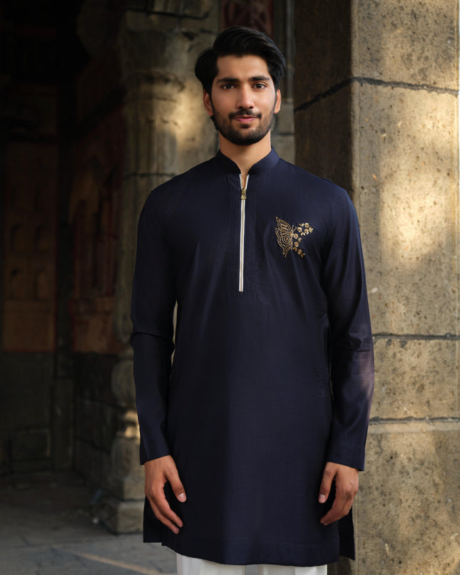 Men’s Butterfly Motif Kurta – FlyDesi (Hand-Embroidered, 10 Colors)