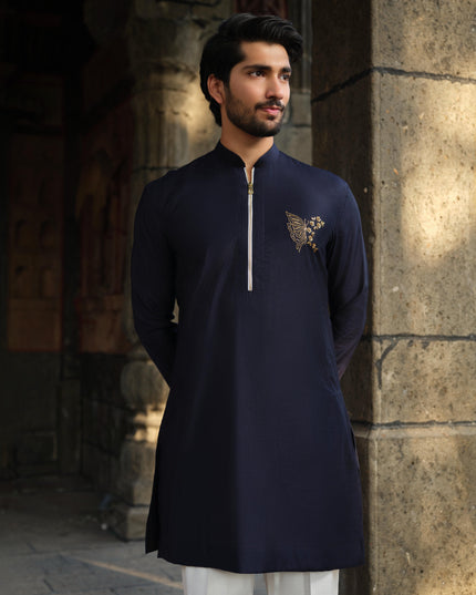 Men’s Butterfly Motif Kurta – FlyDesi (Hand-Embroidered, 10 Colors)