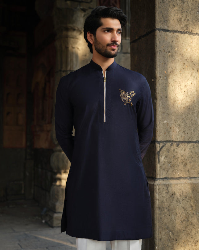 Men’s Butterfly Motif Kurta – FlyDesi (Hand-Embroidered, 10 Colors)