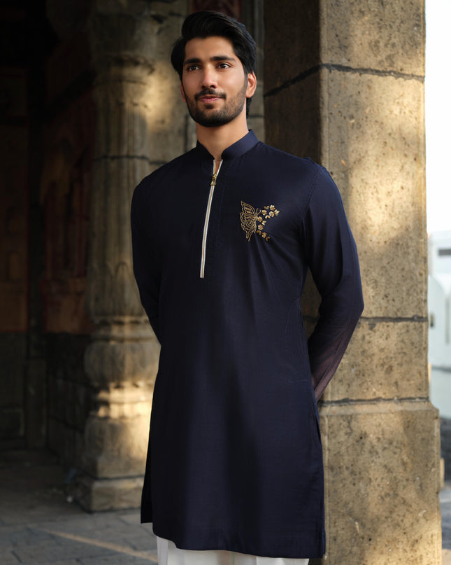 Men’s Butterfly Motif Kurta – FlyDesi (Hand-Embroidered, 10 Colors)