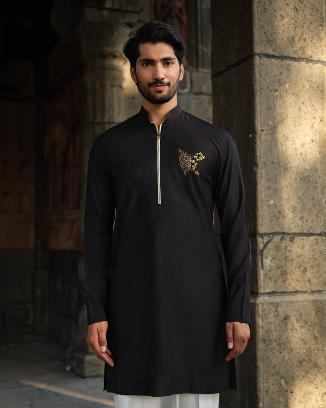 Men’s Butterfly Motif Kurta – FlyDesi (Hand-Embroidered, 10 Colors)