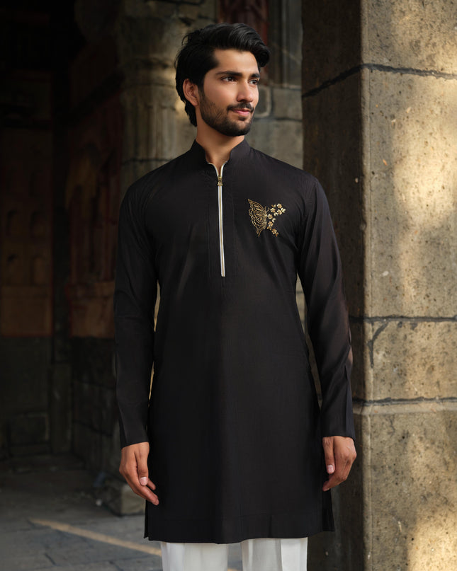 Men’s Butterfly Motif Kurta – FlyDesi (Hand-Embroidered, 10 Colors)