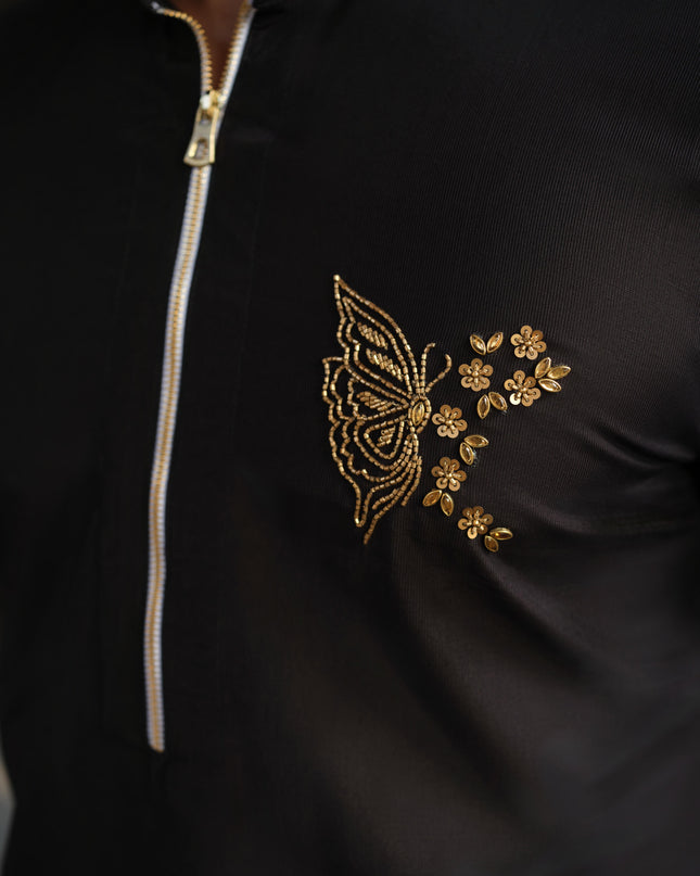 Men’s Butterfly Motif Kurta – FlyDesi (Hand-Embroidered, 10 Colors)
