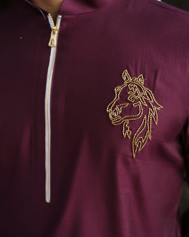 Men's Handcrafted Horse Motif Kurta - Ashva | Khadidhaga