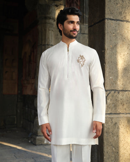 Men's Handcrafted Horse Motif Kurta - Ashva | Khadidhaga