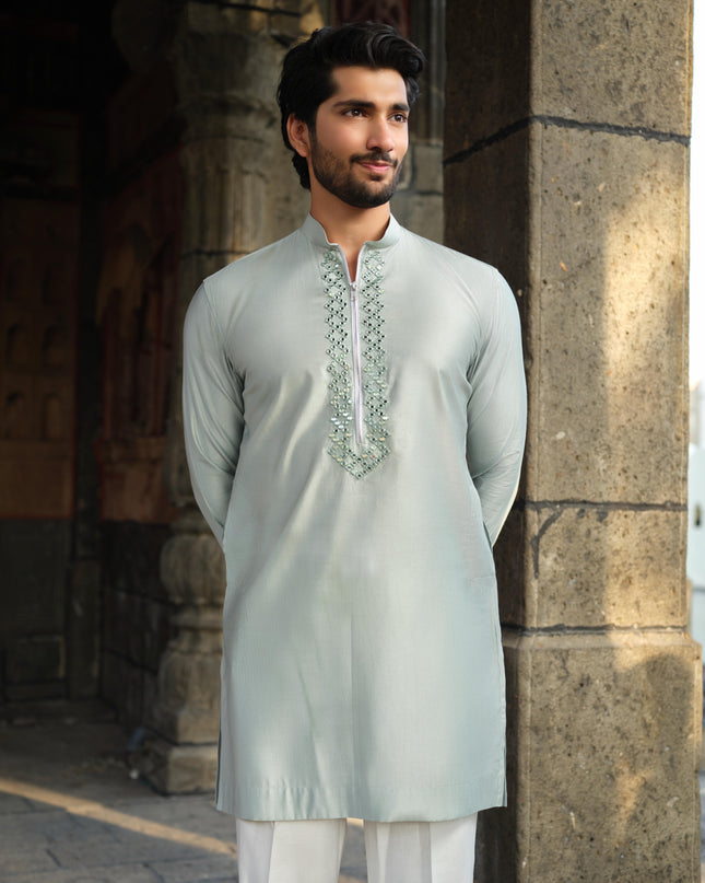 Men's Mirror Work Kurta - Aaina Handcrafted Wedding Kurta | 10 Colors | Khadidhaga