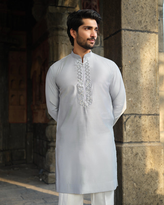 Men's Mirror Work Kurta - Aaina Handcrafted Wedding Kurta | 10 Colors | Khadidhaga