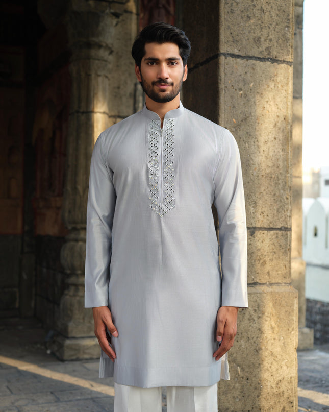 Men's Mirror Work Kurta - Aaina Handcrafted Wedding Kurta | 10 Colors | Khadidhaga