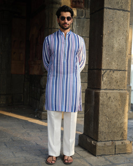 SutraRaag - Khadi Stripped Kurta