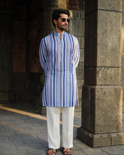 SutraRaag - Khadi Stripped Kurta