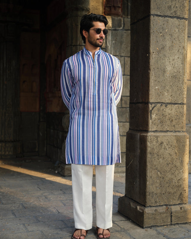 SutraRaag - Khadi Stripped Kurta