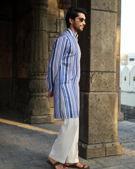 SutraRaag - Khadi Stripped Kurta