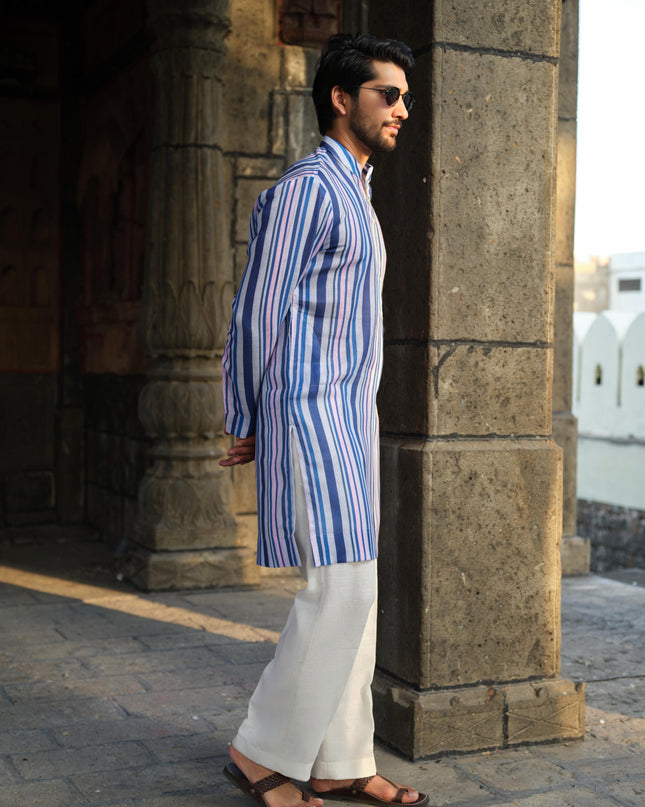 SutraRaag - Khadi Stripped Kurta