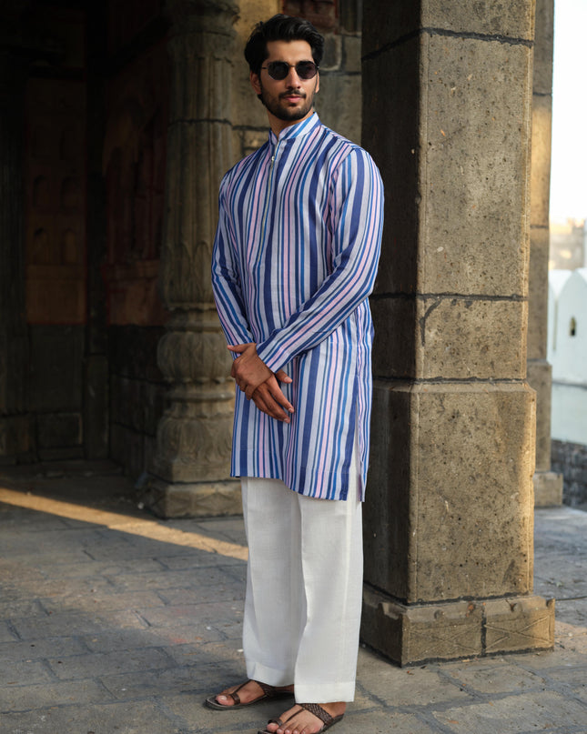 SutraRaag - Khadi Stripped Kurta