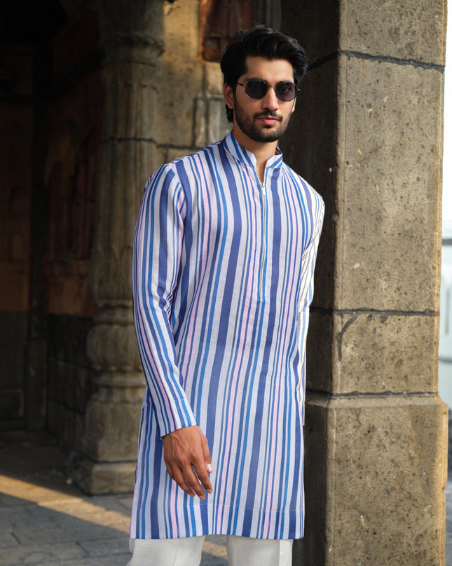 SutraRaag - Khadi Stripped Kurta