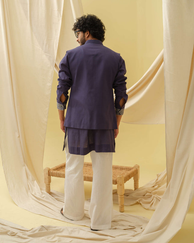 Desi Majesty - 3 Piece Kurta Set (Navy Blue)