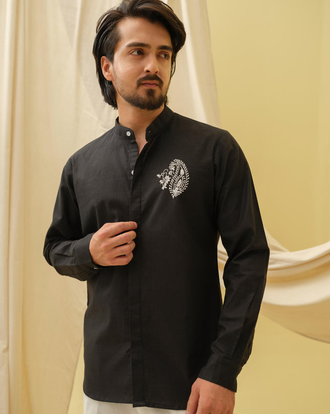 Urban Virasat Shirt with Motif (Black)