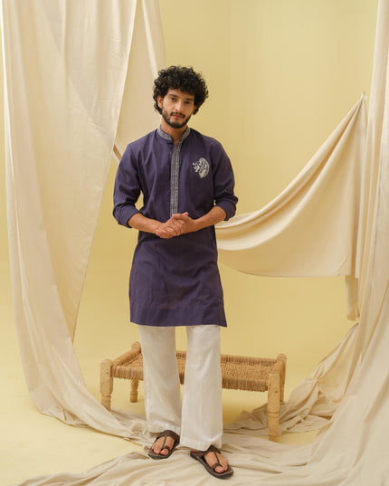Rajwada Grace Kurta with Motif (Navy Blue)