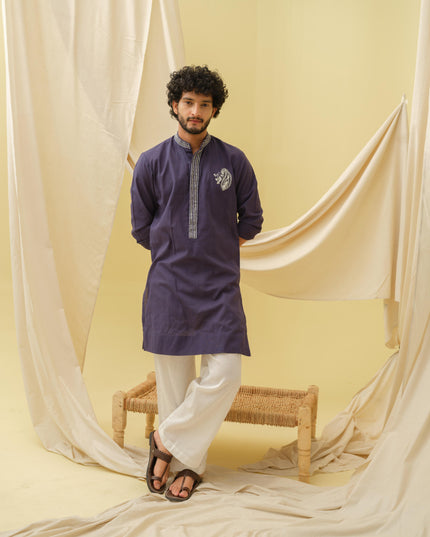 Rajwada Grace Kurta with Motif (Navy Blue)