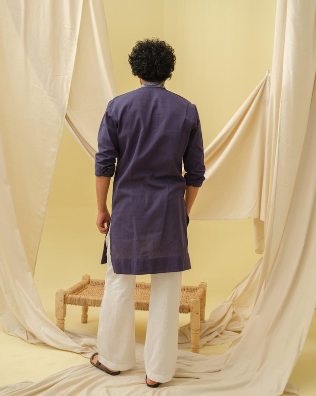 Rajwada Grace Kurta with Motif (Navy Blue)