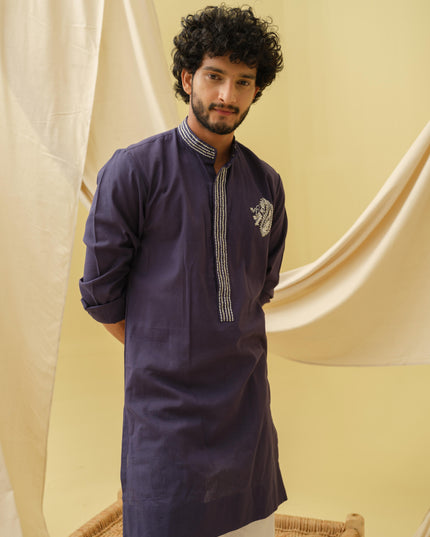 Rajwada Grace Kurta with Motif (Navy Blue)